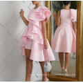 2019 New Elegant Pink Cute Out Ruffles Cocktail Party Wear Dress For Women